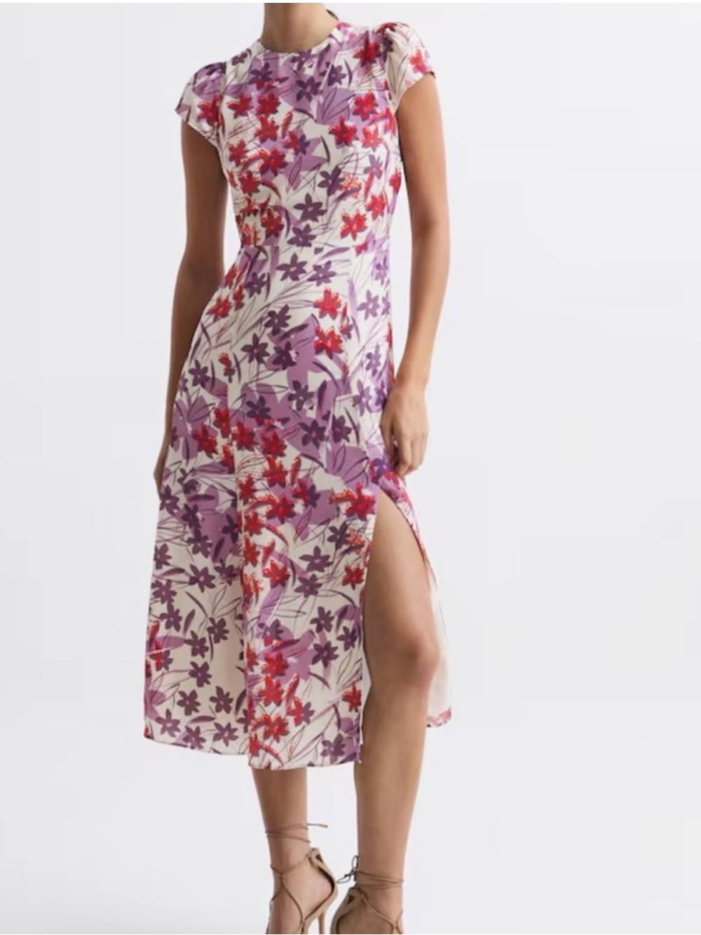 Reiss Lily Floral Midi Dress in Pink/Purple fits like 2 (missing size tag)
